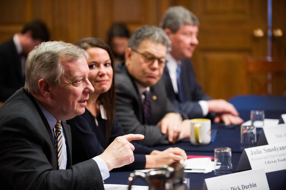 U.S. Senator Dick Durbin (D-IL) was joined by Julie Smolyansky, President and Chief Executive Officer of Lifeway Foods, headquartered in Morton Grove, Illinois, at a meeting today of the Senate Democratic Steering and Outreach Committee and local job-creators from across the country.